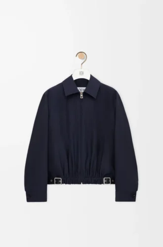 Giacca con cintura in lana e seta blu navy Giacca con cintura in lana e seta blu navy