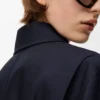 Giacca con cintura in lana e seta blu navy