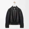 Giacca con cintura in pelle di agnello nappa nera Giacca con cintura in pelle di agnello nappa nera