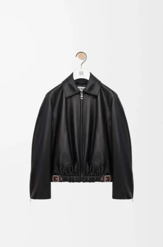 Giacca con cintura in pelle di agnello nappa nera Giacca con cintura in pelle di agnello nappa nera