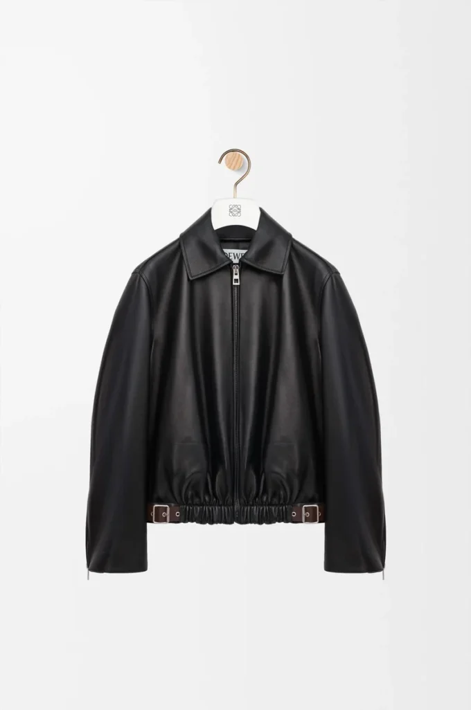 Giacca con cintura in pelle di agnello nappa nera Giacca con cintura in pelle di agnello nappa nera