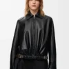 Giacca con cintura in pelle di agnello nappa nera Giacca con cintura in pelle di agnello nappa nera