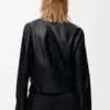 Giacca con cintura in pelle di agnello nappa nera Giacca con cintura in pelle di agnello nappa nera