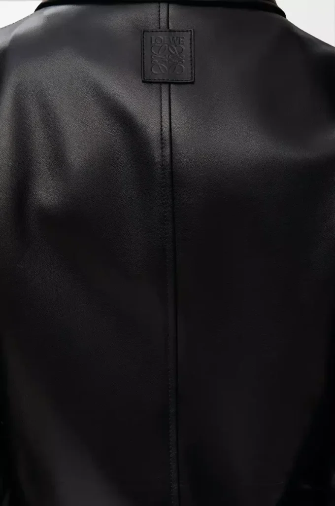 Giacca con cintura in pelle di agnello nappa nera Giacca con cintura in pelle di agnello nappa nera