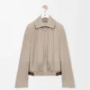 Giacca con cintura in pelle scamosciata di capra Beige scuro