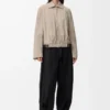Giacca con cintura in pelle scamosciata di capra Beige scuro