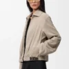 Giacca con cintura in pelle scamosciata di capra Beige scuro