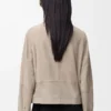 Giacca con cintura in pelle scamosciata di capra Beige scuro