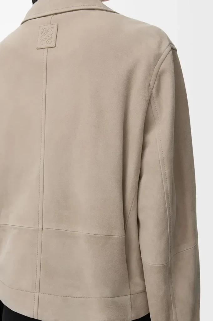 Giacca con cintura in pelle scamosciata di capra Beige scuro