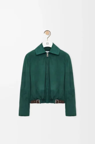 Giacca con cintura in pelle scamosciata di capra Verde