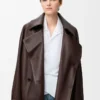 Giacca con fiocco in pelle di agnello nappa color cioccolato fondente