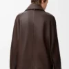 Giacca con fiocco in pelle di agnello nappa color cioccolato fondente