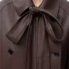 Giacca con fiocco in pelle di agnello nappa color cioccolato fondente