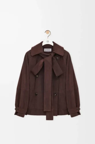 Giacca con fiocco in pelle scamosciata di capra Marrone Giacca con fiocco in pelle scamosciata di capra Marrone