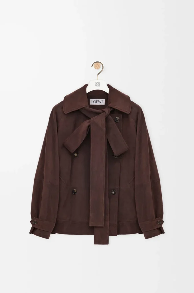 Giacca con fiocco in pelle scamosciata di capra Marrone
