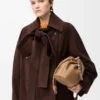 Giacca con fiocco in pelle scamosciata di capra Marrone