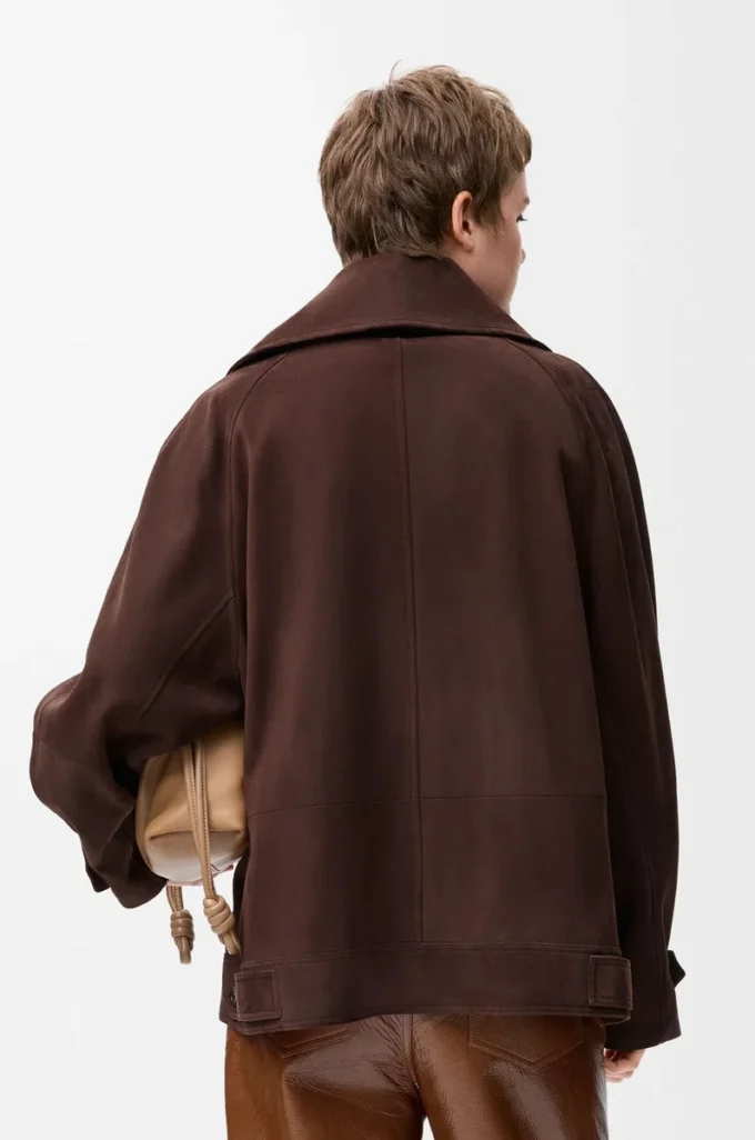 Giacca con fiocco in pelle scamosciata di capra Marrone