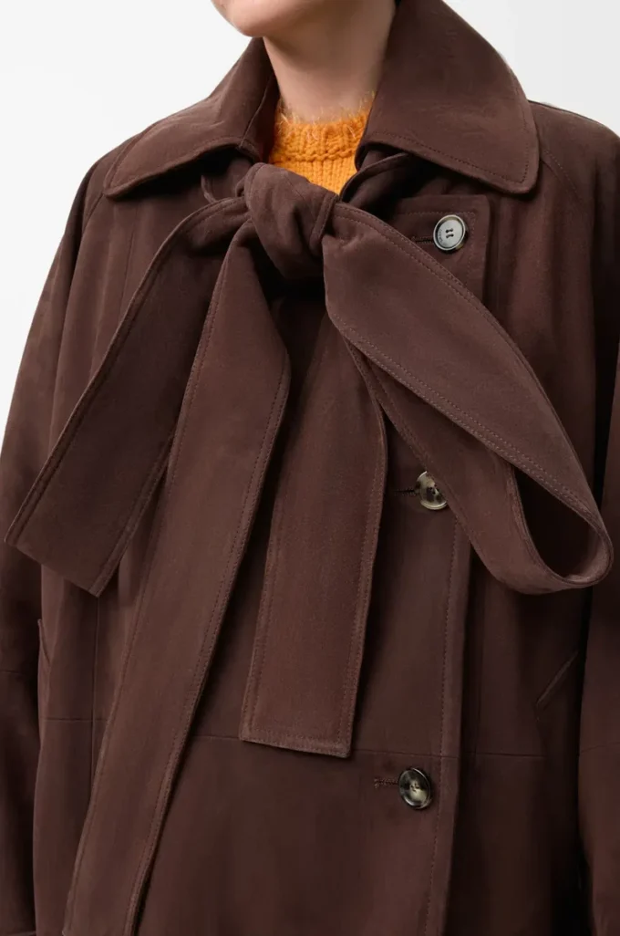 Giacca con fiocco in pelle scamosciata di capra Marrone