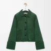 Giacca con risvolti in pelle di agnello nappa Verde scuro Giacca con risvolti in pelle di agnello nappa Verde scuro
