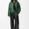 Giacca con risvolti in pelle di agnello nappa Verde scuro Giacca con risvolti in pelle di agnello nappa Verde scuro