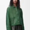 Giacca con risvolti in pelle di agnello nappa Verde scuro Giacca con risvolti in pelle di agnello nappa Verde scuro