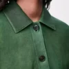 Giacca con risvolti in pelle di agnello nappa Verde scuro Giacca con risvolti in pelle di agnello nappa Verde scuro