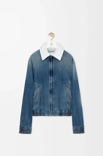 Giacca con zip in denim blu