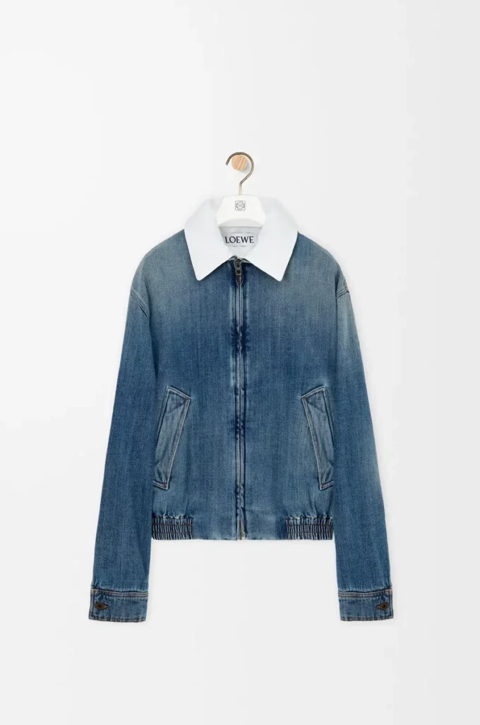 Giacca con zip in denim blu Giacca con zip in denim blu