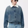 Giacca con zip in denim blu Giacca con zip in denim blu