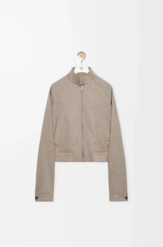 Giacca con zip in lana e cashmere Melange beige