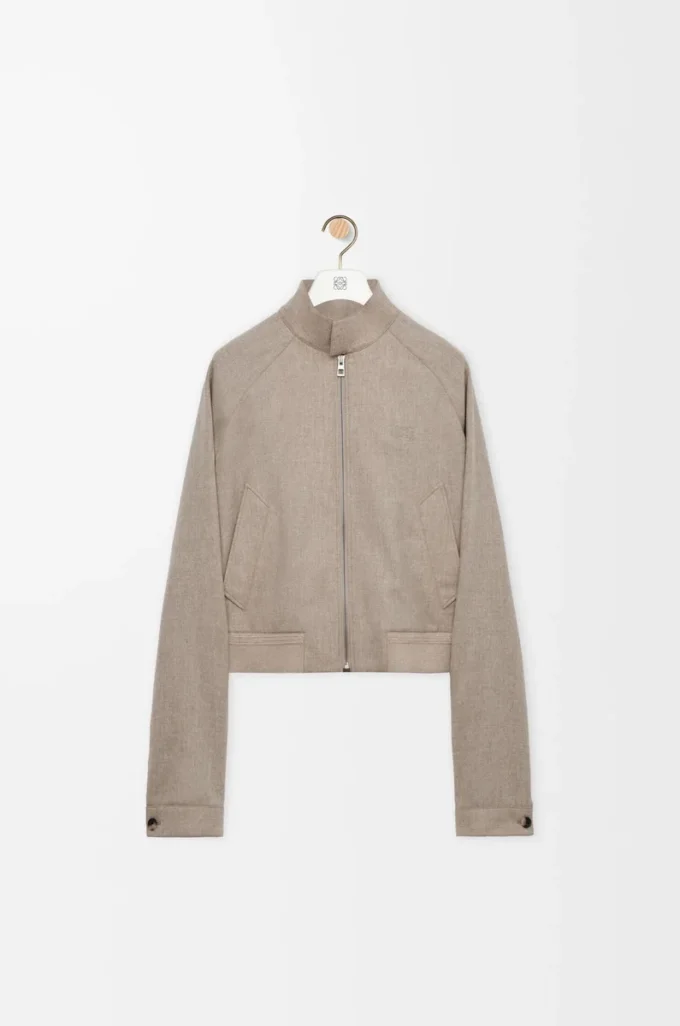 Giacca con zip in lana e cashmere Melange beige