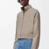 Giacca con zip in lana e cashmere Melange beige