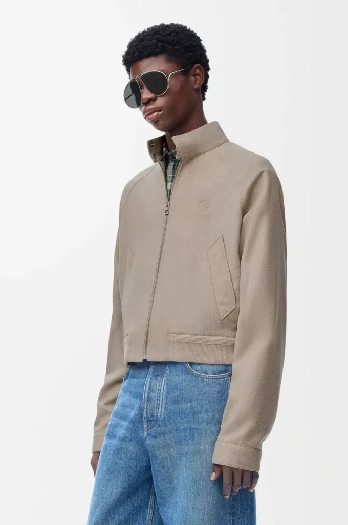 Giacca con zip in lana e cashmere Melange beige