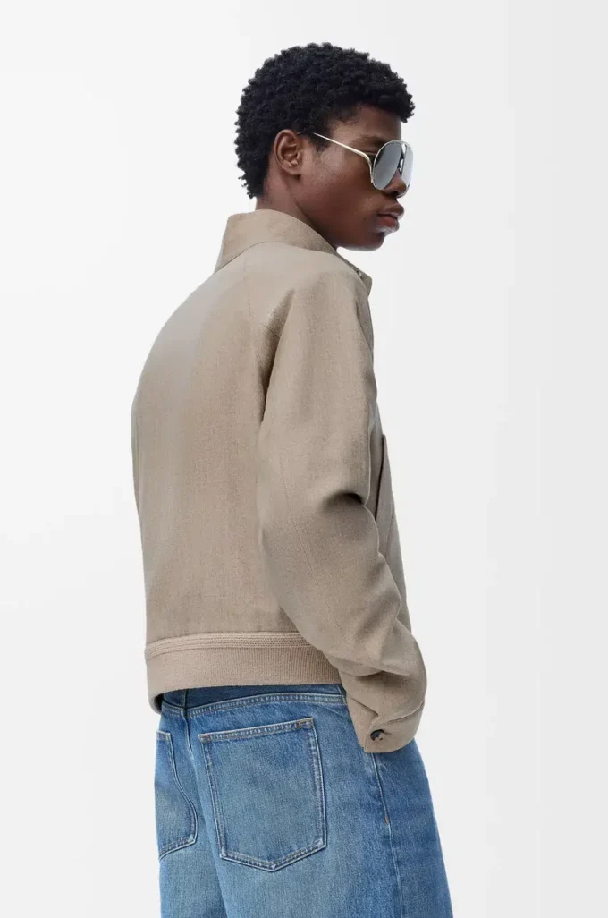 Giacca con zip in lana e cashmere Melange beige