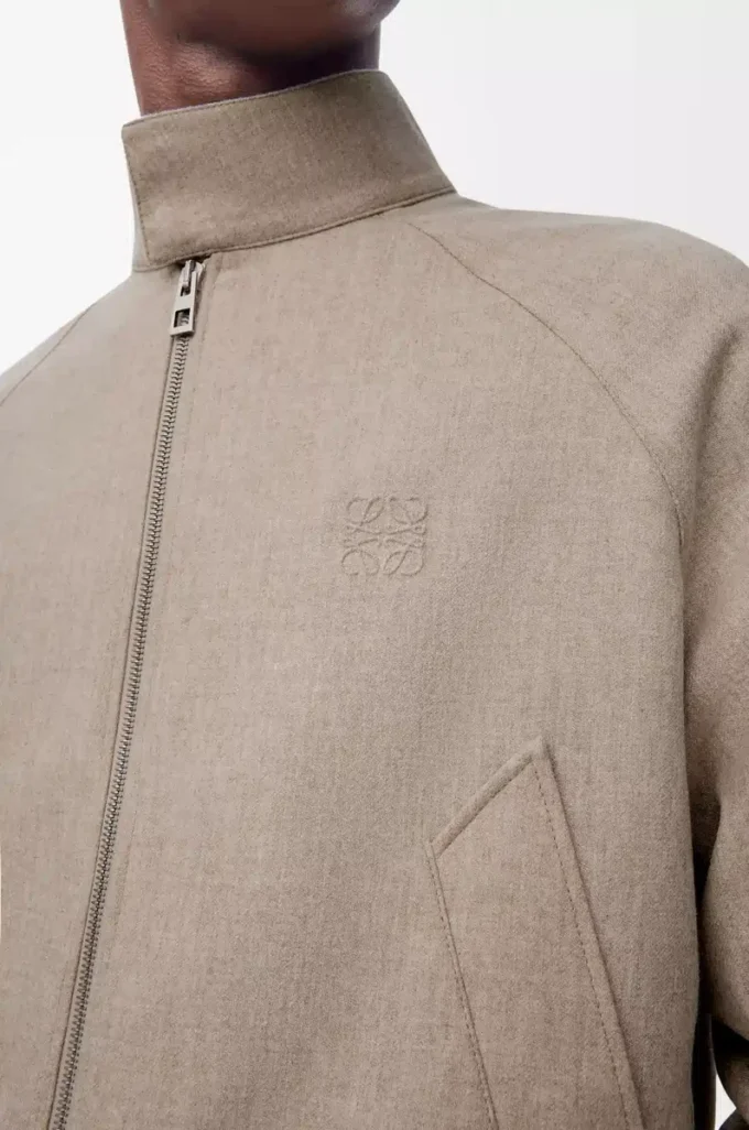 Giacca con zip in lana e cashmere Melange beige