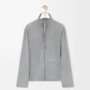 Giacca con zip in pelle scamosciata di agnello grigio chiaro