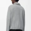 Giacca con zip in pelle scamosciata di agnello grigio chiaro