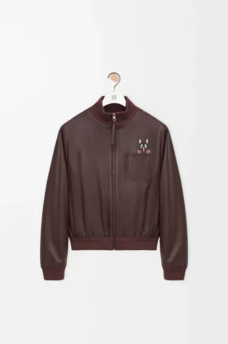 Giacca corta in pelle di agnello nappa marrone