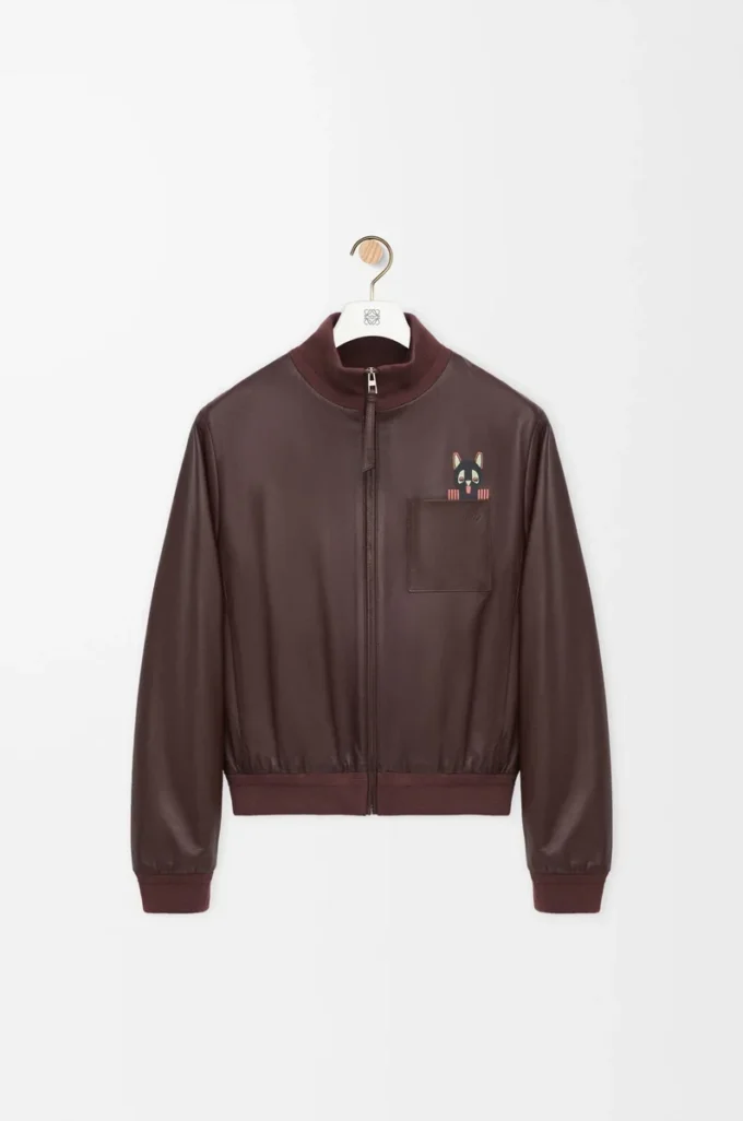 Giacca corta in pelle di agnello nappa marrone Giacca corta in pelle di agnello nappa marrone