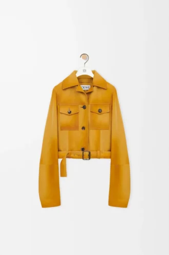 Giacca corta in pelle di agnello scamosciata Light Tan