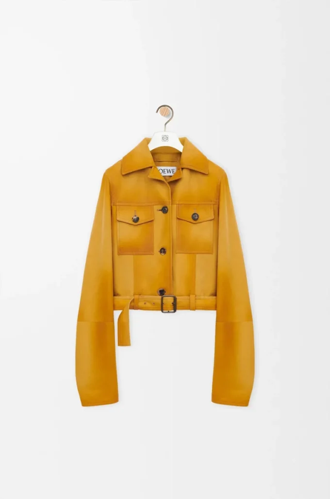 Giacca corta in pelle di agnello scamosciata Light Tan