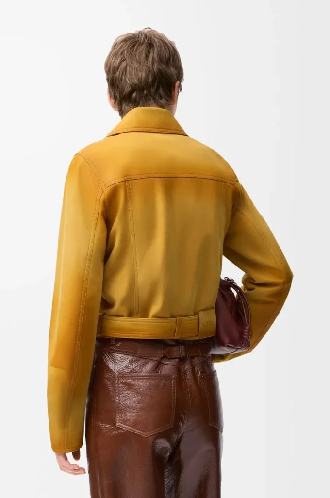 Giacca corta in pelle di agnello scamosciata Light Tan