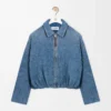 Giacca drappeggiata in denim blu indaco
