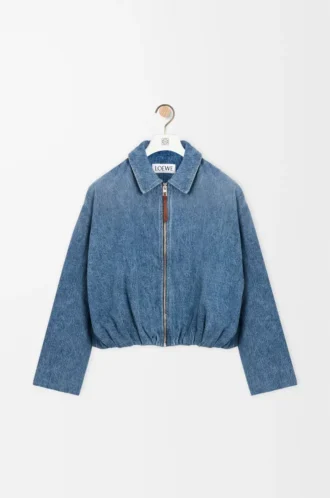Giacca drappeggiata in denim blu indaco