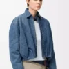 Giacca drappeggiata in denim blu indaco