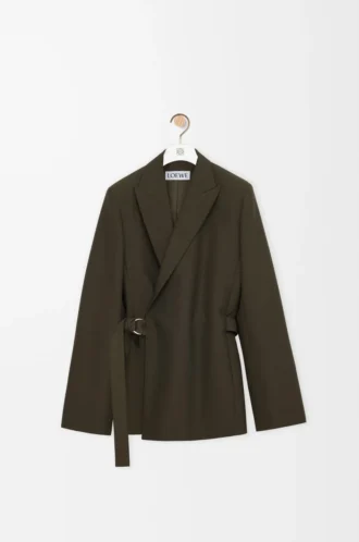 Giacca drappeggiata in lana verde kaki