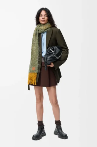 Giacca drappeggiata in lana verde kaki