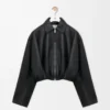 Giacca drappeggiata in pelle di agnello nappa Nero