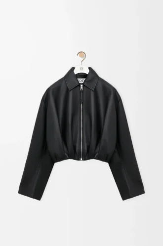 Giacca drappeggiata in pelle di agnello nappa Nero
