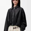 Giacca drappeggiata in pelle di agnello nappa Nero